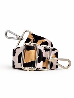 Leopard Print Wide Adjustable Bag Strap with Silver Hardware – 48” EUC